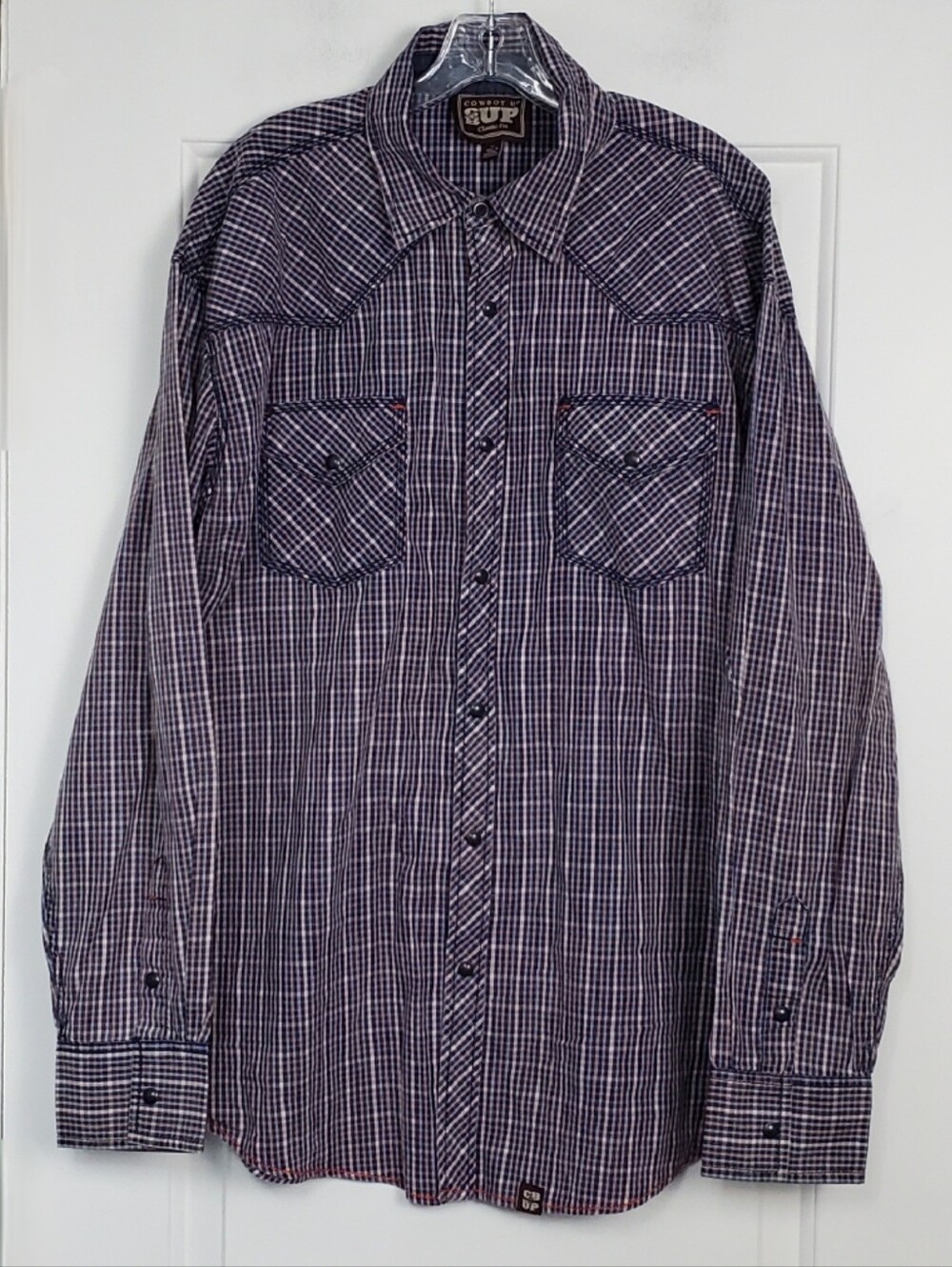Cowboy Up Mens Plaid Western Brushpopper Pearl Snap Shirt - Size XL - EUC